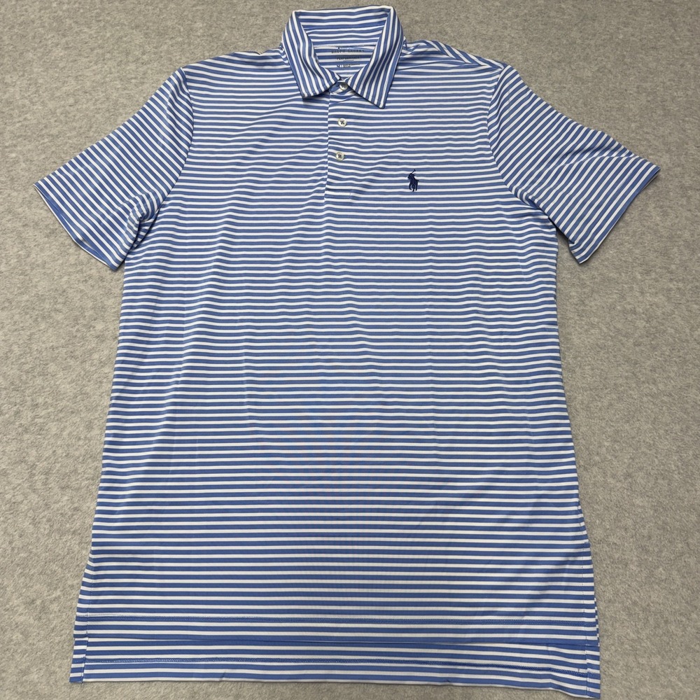 Polo Ralph Lauren Polo Shirt Mens M Blue White Striped Golf Performance Stretch
